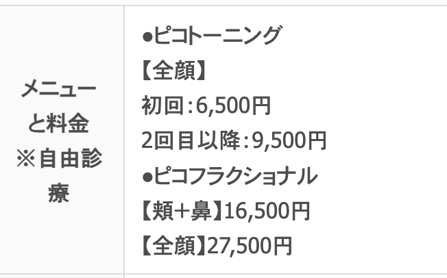 品川美容外科 料金