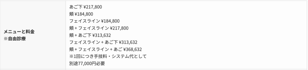 共立美容外科 料金