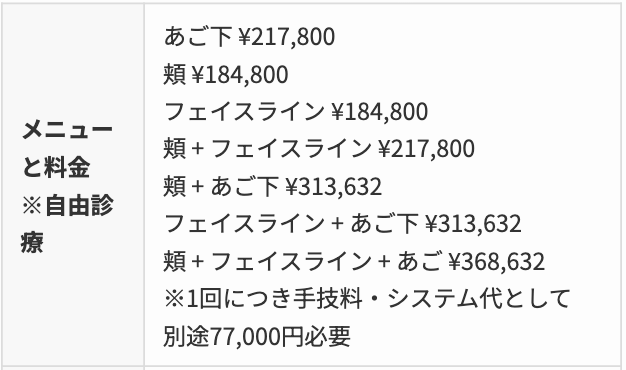 共立美容外科 料金