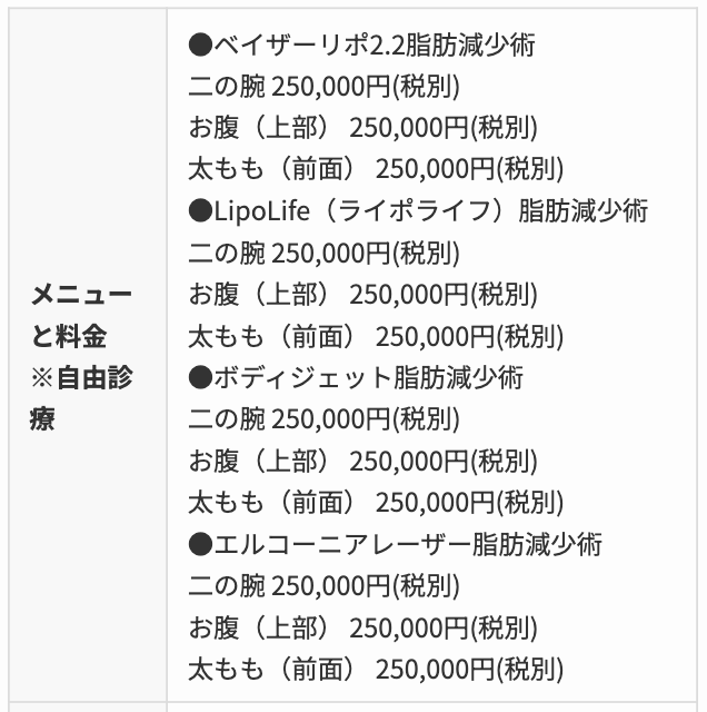 聖心美容クリニック 料金